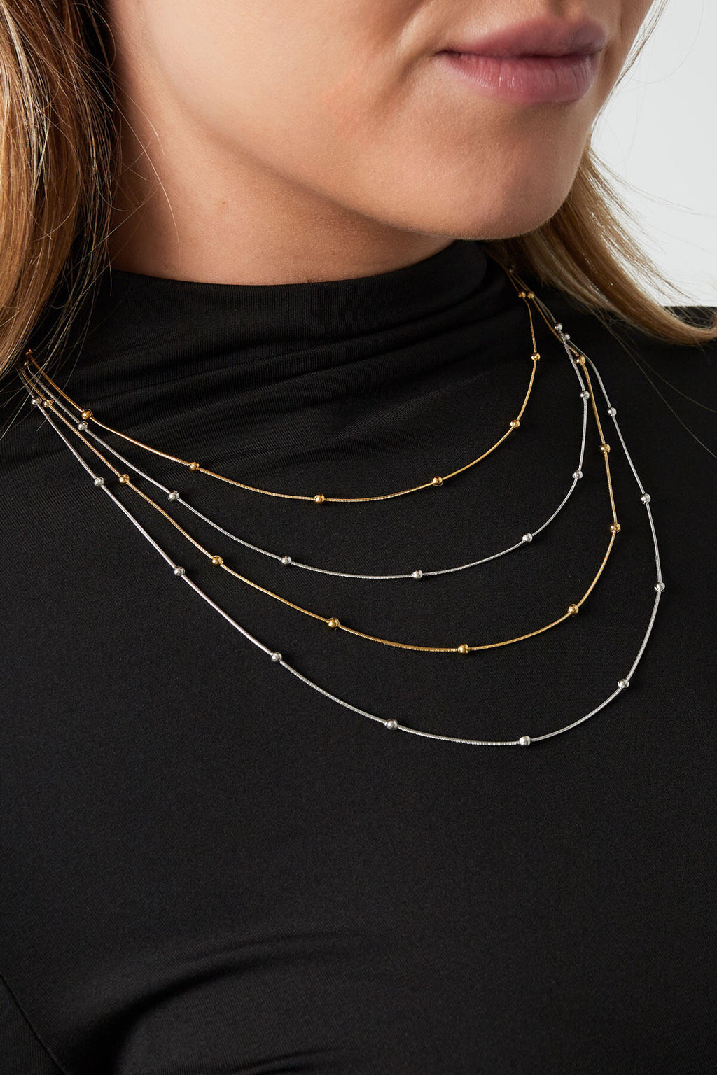 Elegant Layered Necklace in Silver, Gold, or Mixed Tones