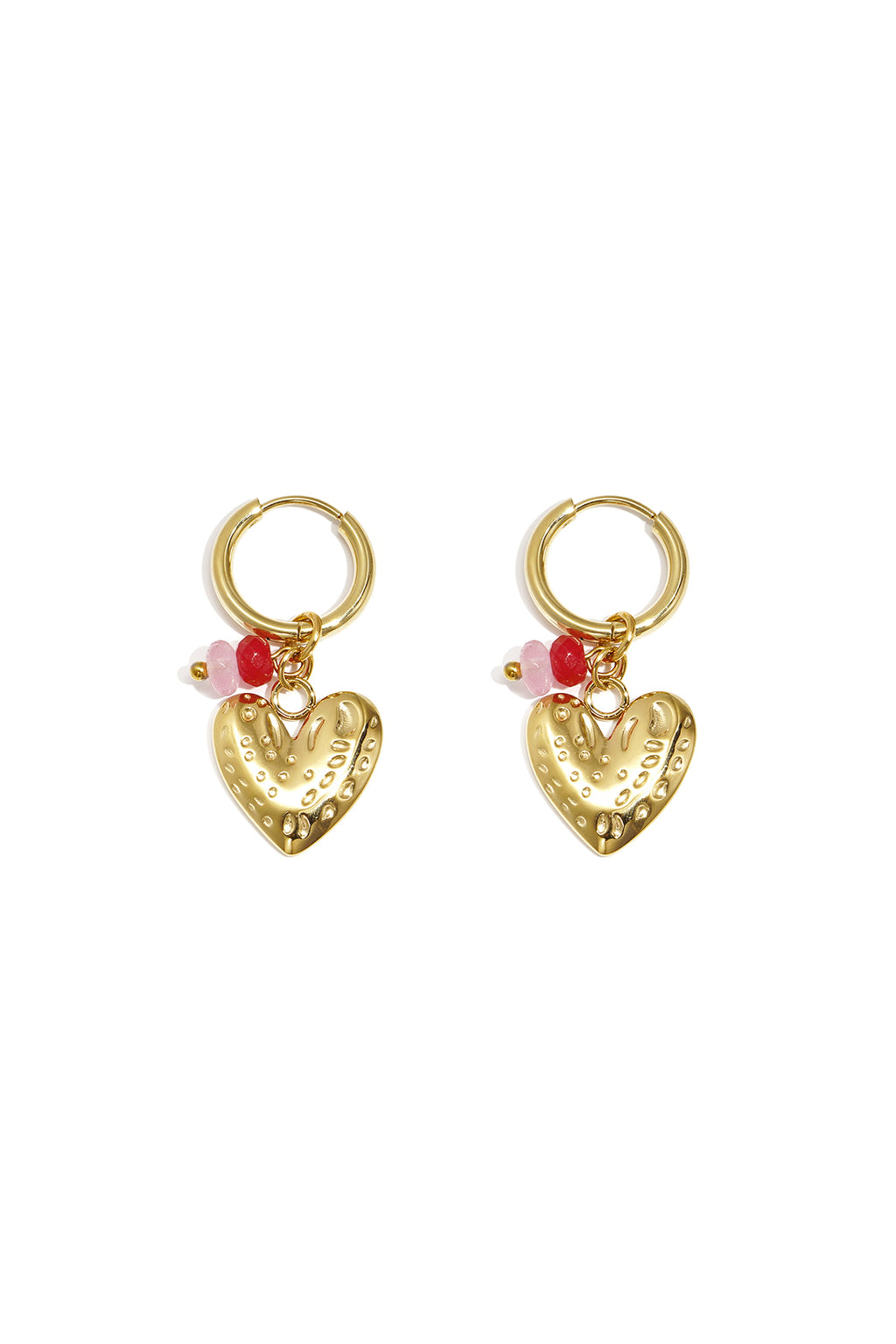 Heart Drop Earrings – Gold-Plated Steel & Stone