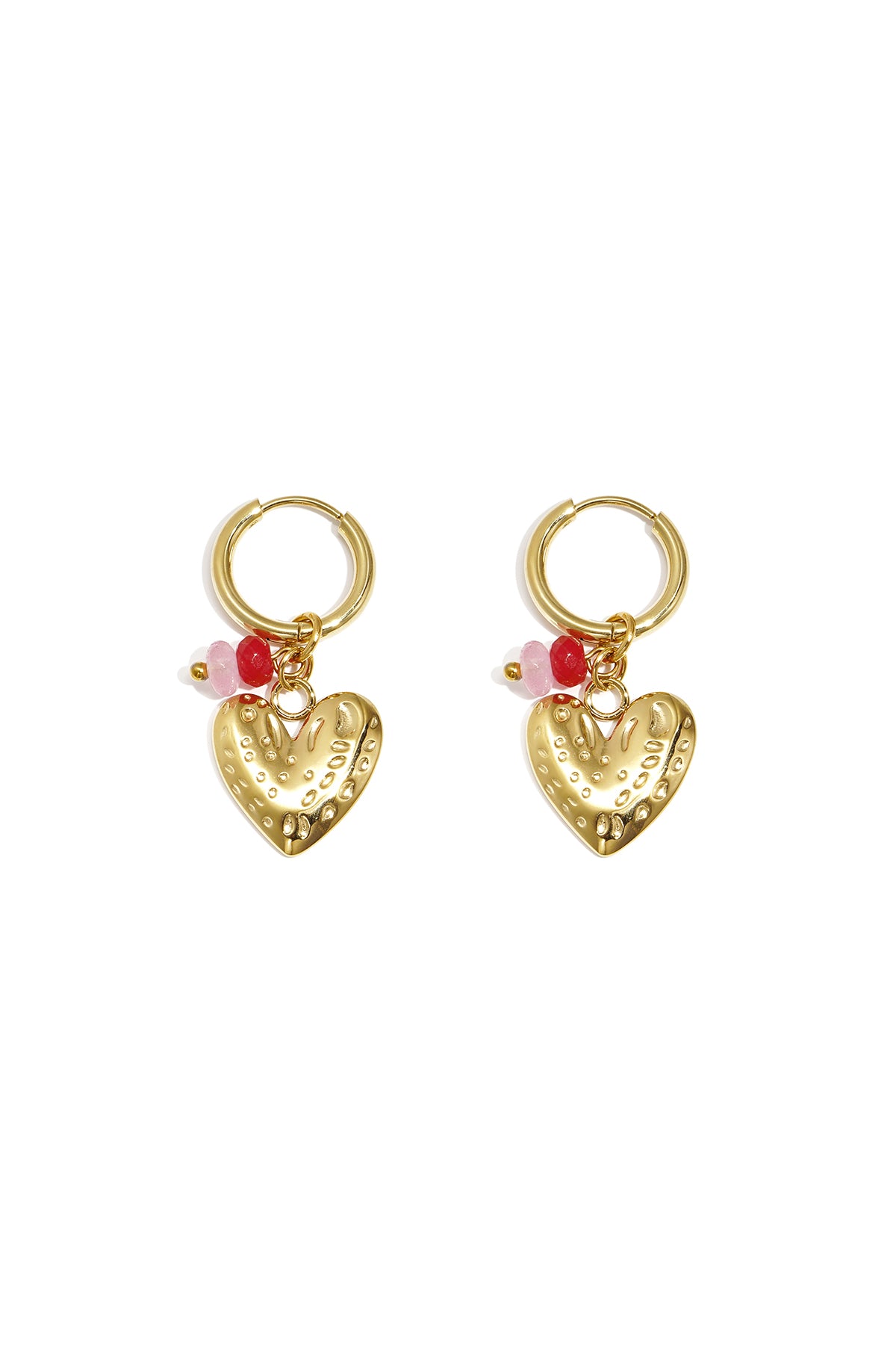 Heart Drop Earrings – Gold-Plated Steel & Stone