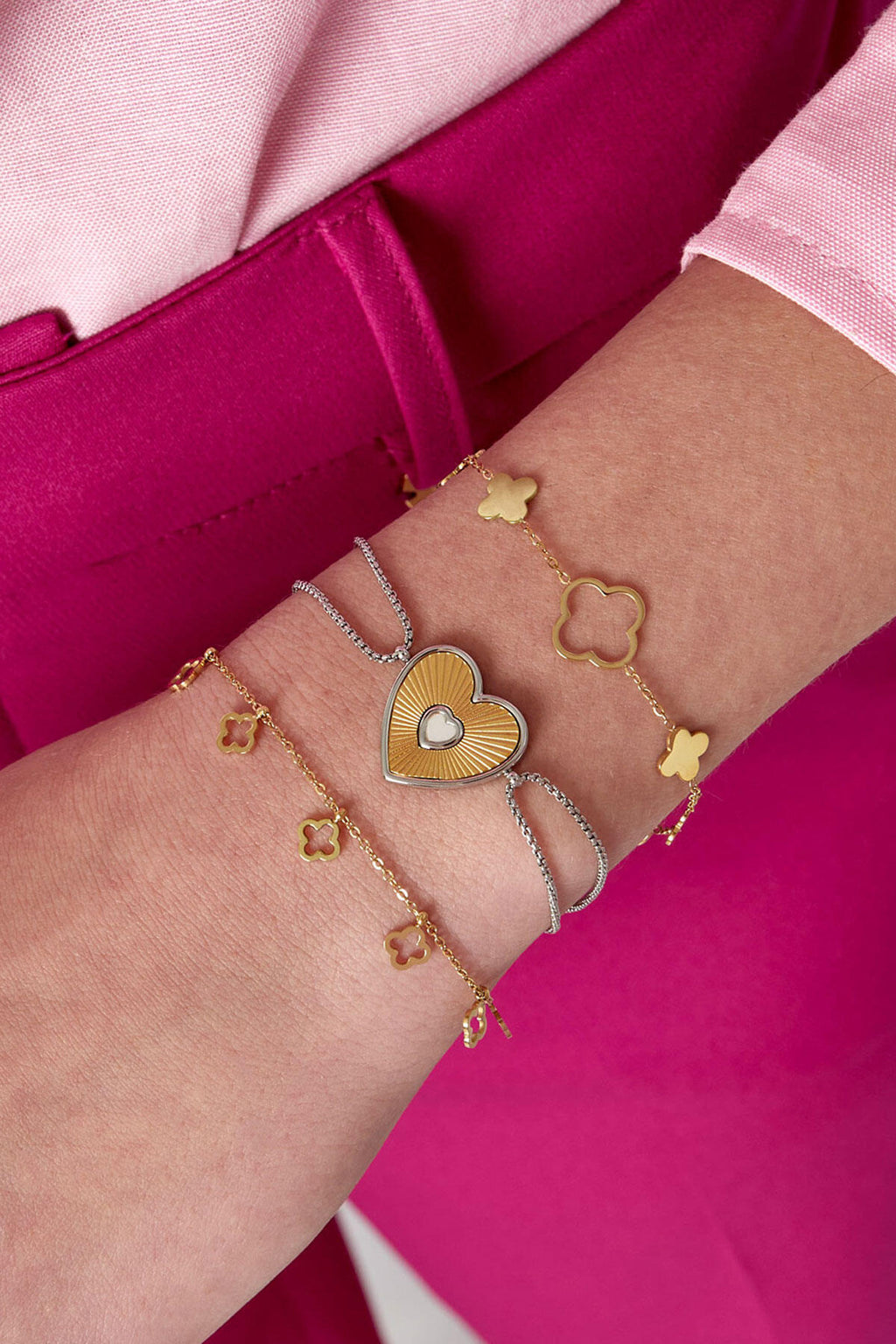 Elegant Stainless Steel Charm Bracelets, Silver & Gold