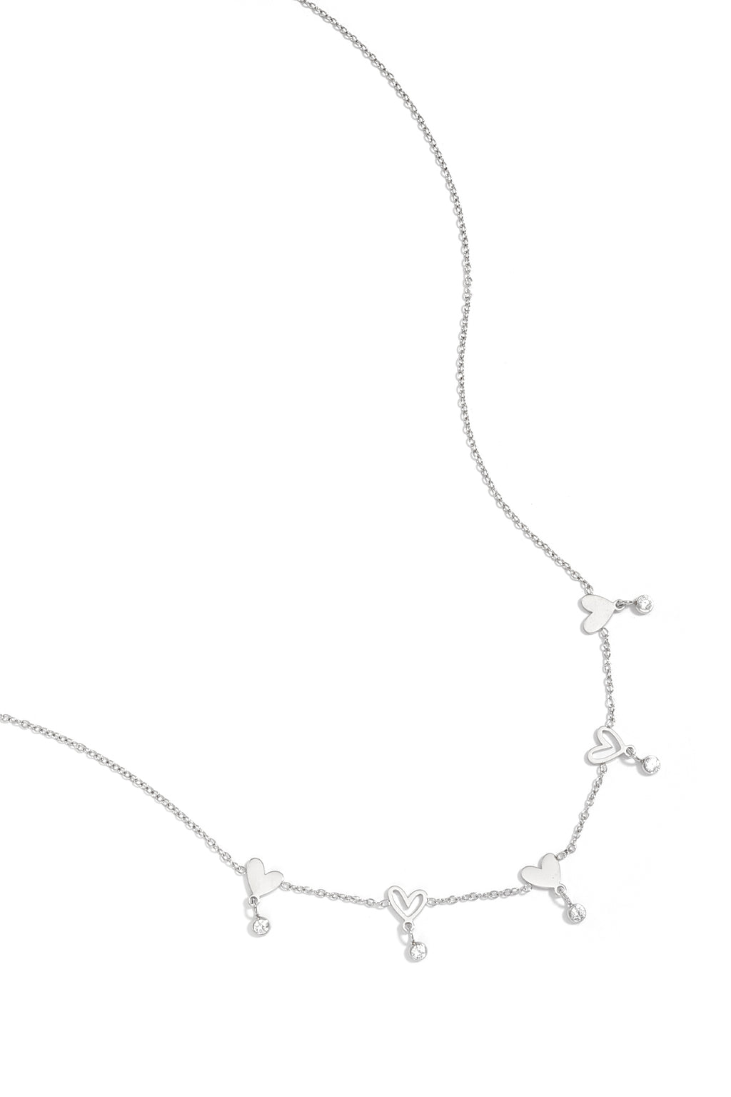 Heart Chain Necklace – Gold-Plated Steel & Rhinestones