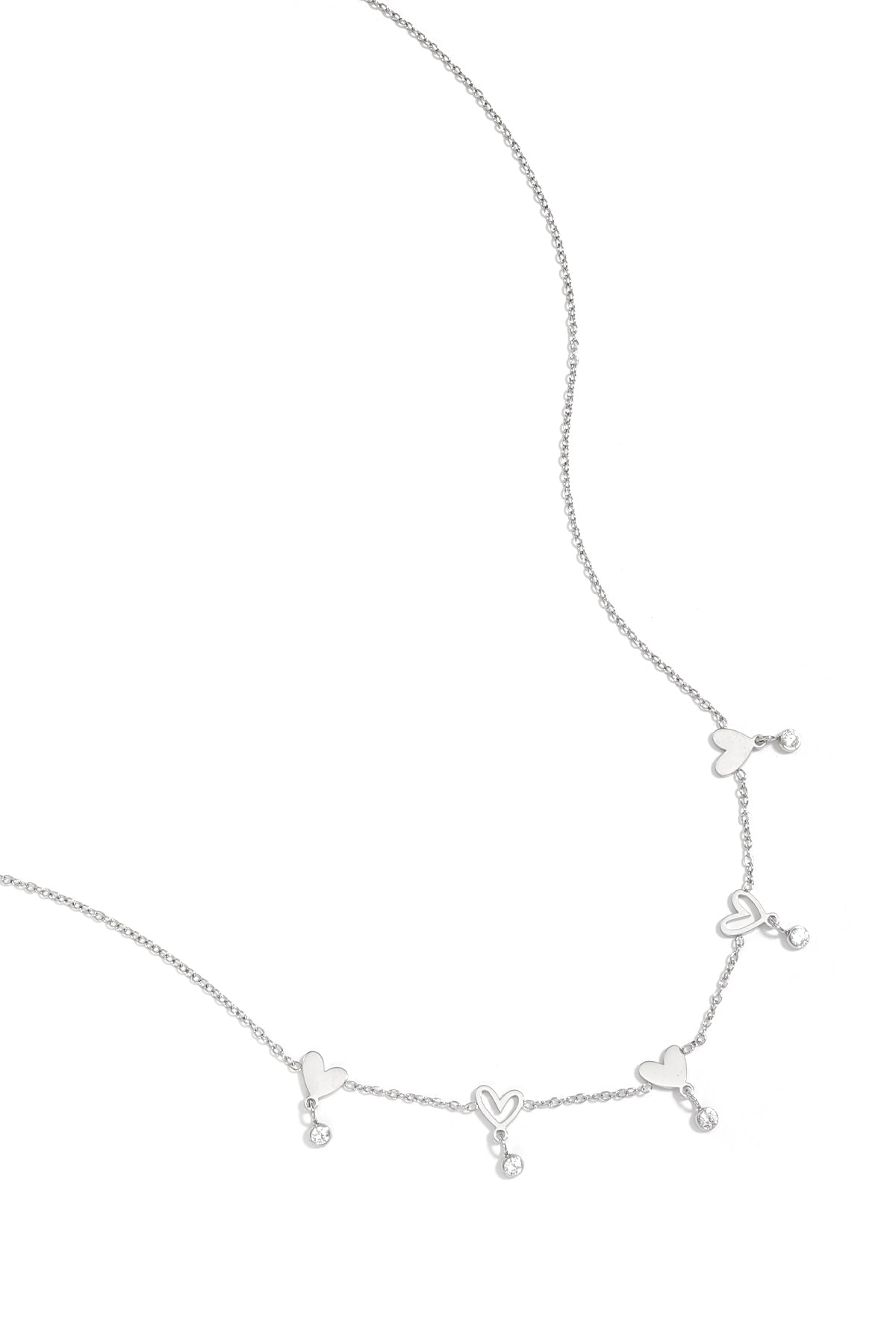 Heart Chain Necklace – Gold-Plated Steel & Rhinestones