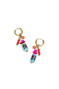 Earrings with dangling beads and a floral print