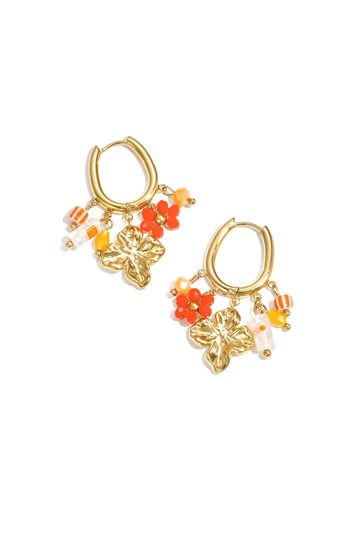 Flower Drop Earrings – Gold-Plated Steel & Crystal; Glass; Glaze