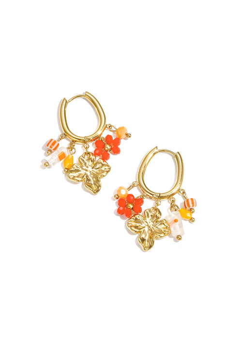 Flower Drop Earrings – Gold-Plated Steel & Crystal; Glass; Glaze