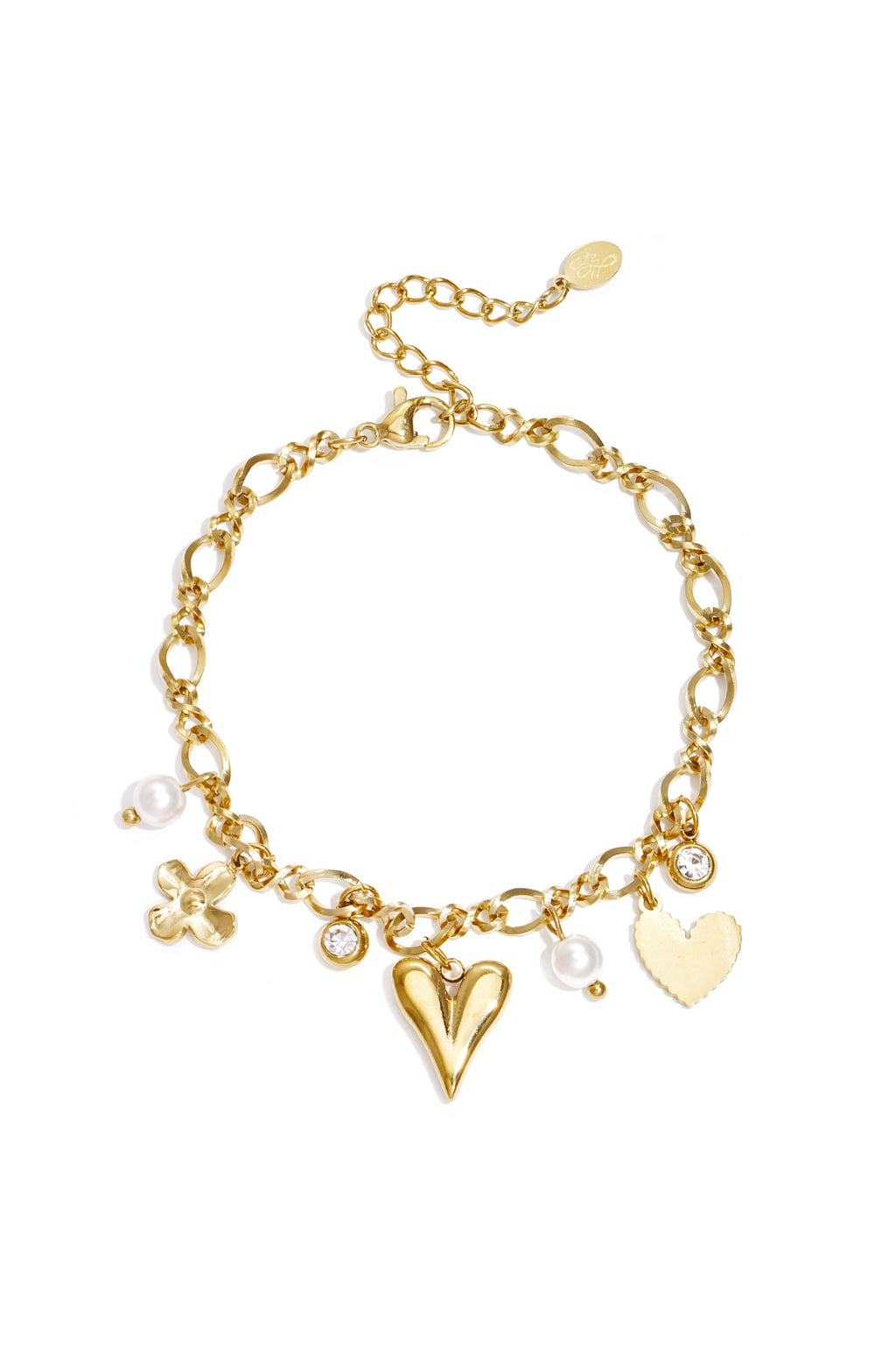 Heart Charm Bracelet – Gold-Plated Steel & Rhinestones