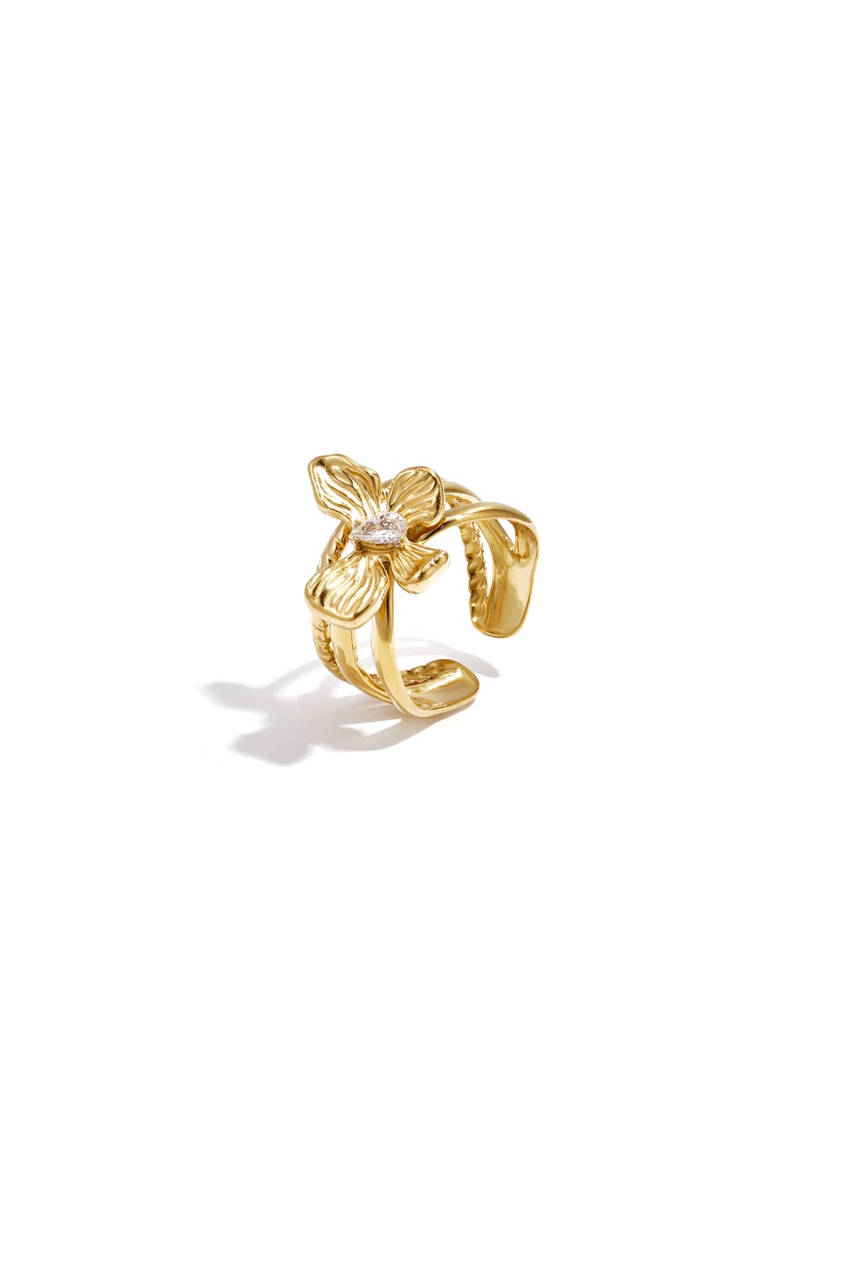 Flower Statement Ring – Silver-Tone Steel & Rhinestones