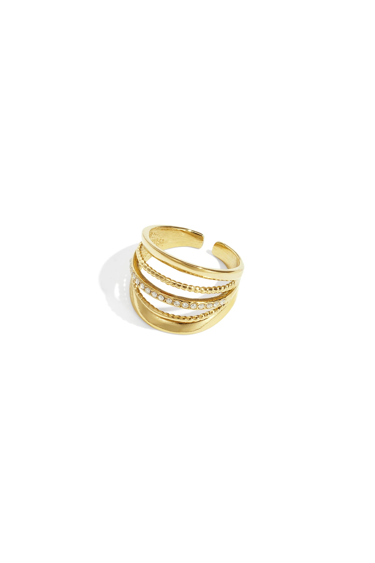 Lines Statement Ring – Gold-Plated Steel & Rhinestones