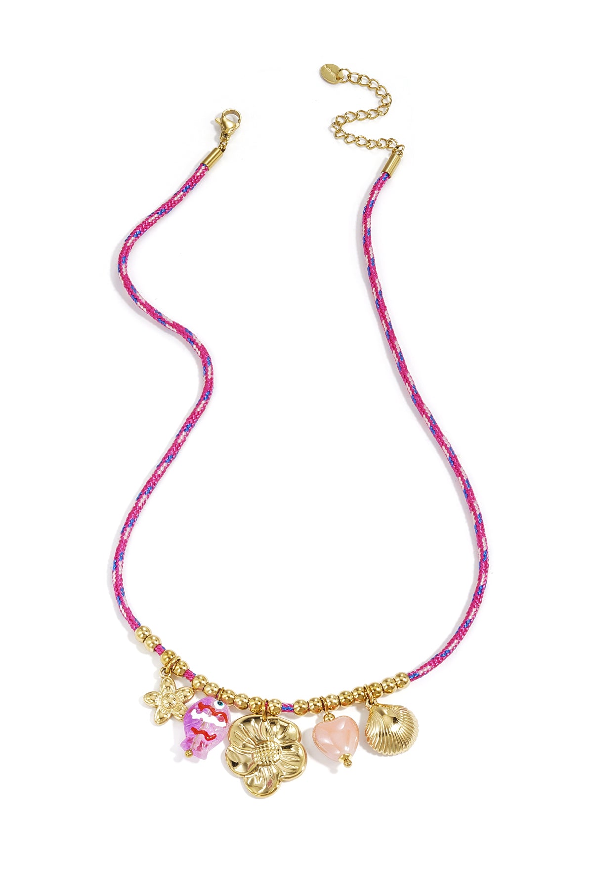 Flower Pendant Necklace – Rose Gold-Plated Rope & Steel; Glaze