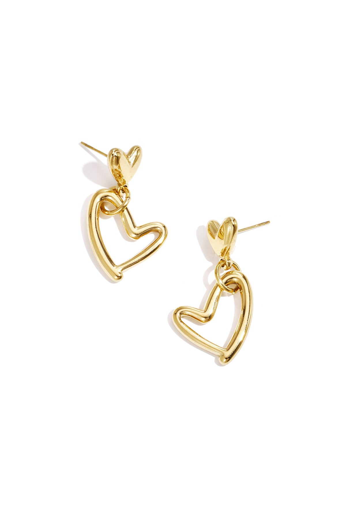 Heart Drop Earrings – Gold-Plated Steel