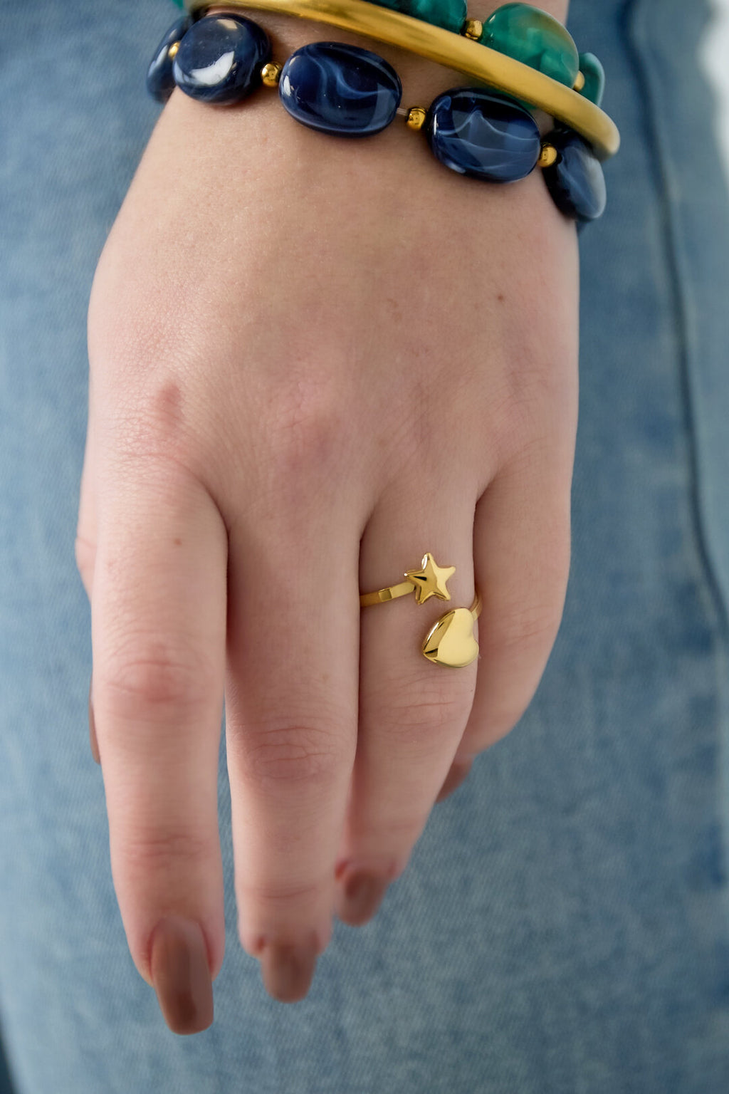 Elegant Adjustable Minimalist Heart & Star Ring