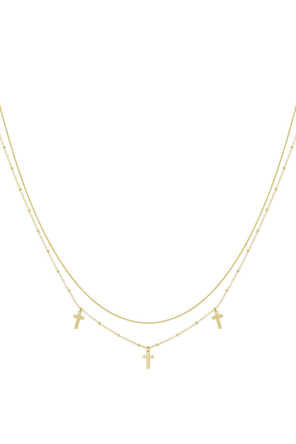 Elegant Multi-Layered Cross Necklace in Silver & Gold