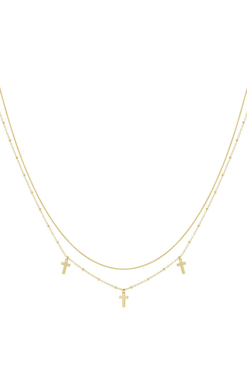 Elegant Multi-Layered Cross Necklace in Silver & Gold