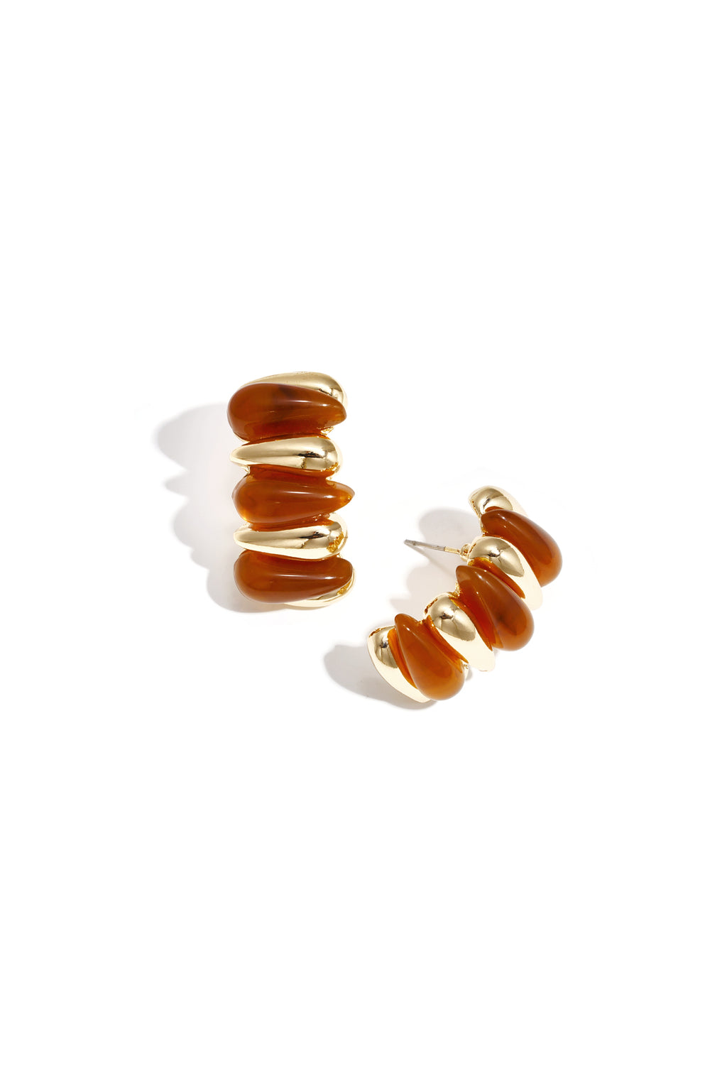 Irregular Shape Stud Earrings – Brown Alloy & Acrylic
