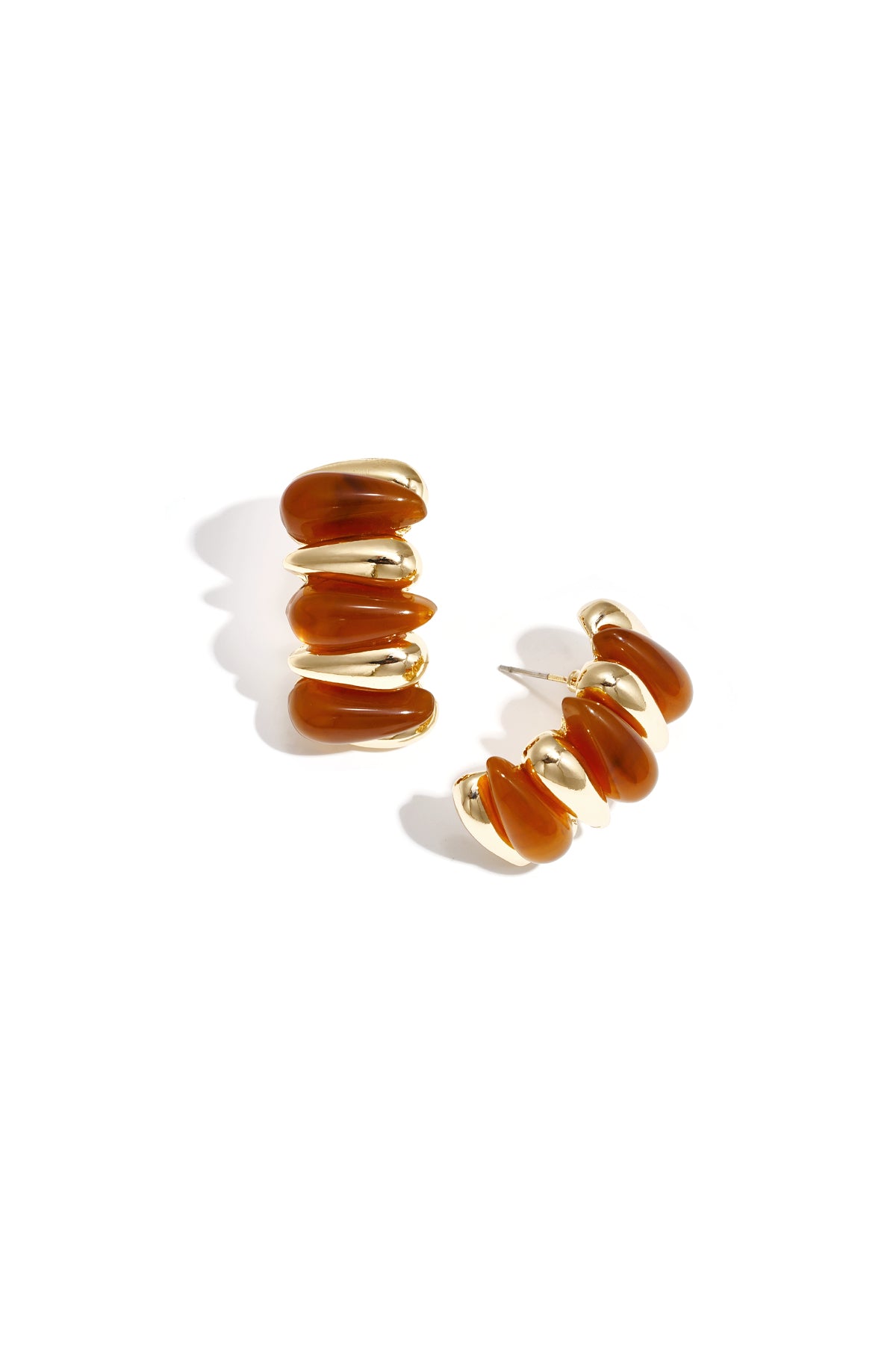 Irregular Shape Stud Earrings – Brown Alloy & Acrylic