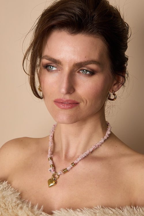 Lumé Simple Heart Pendant Necklace, Pink & Coffee Brown