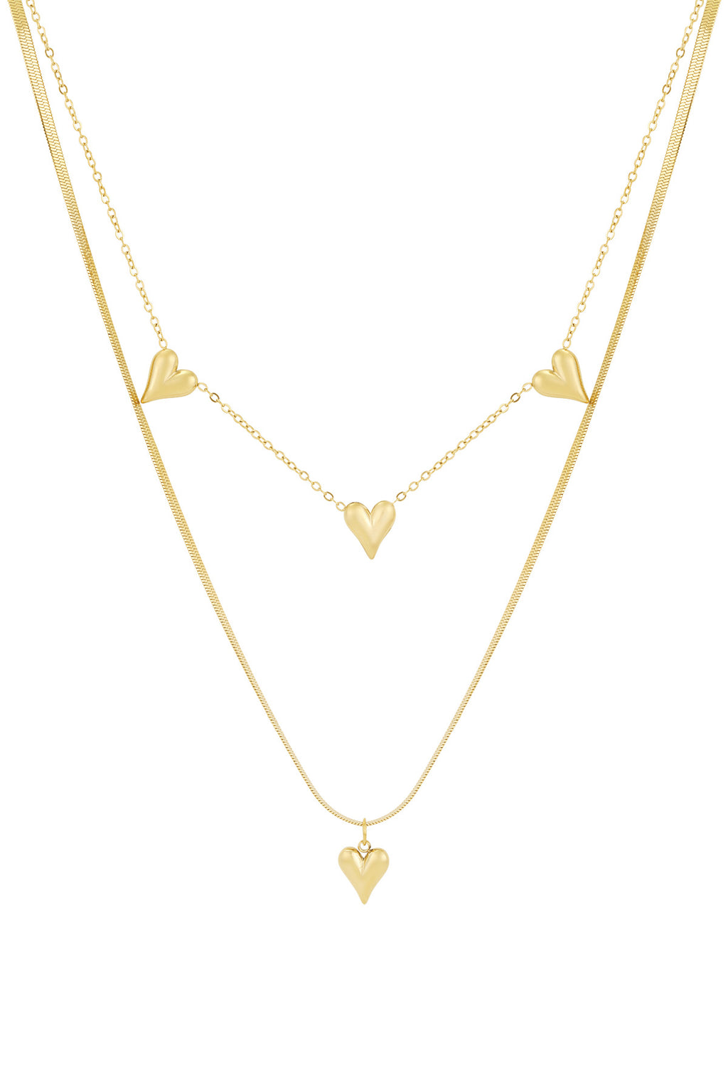 Heart Layered Necklace – Gold-Plated Steel