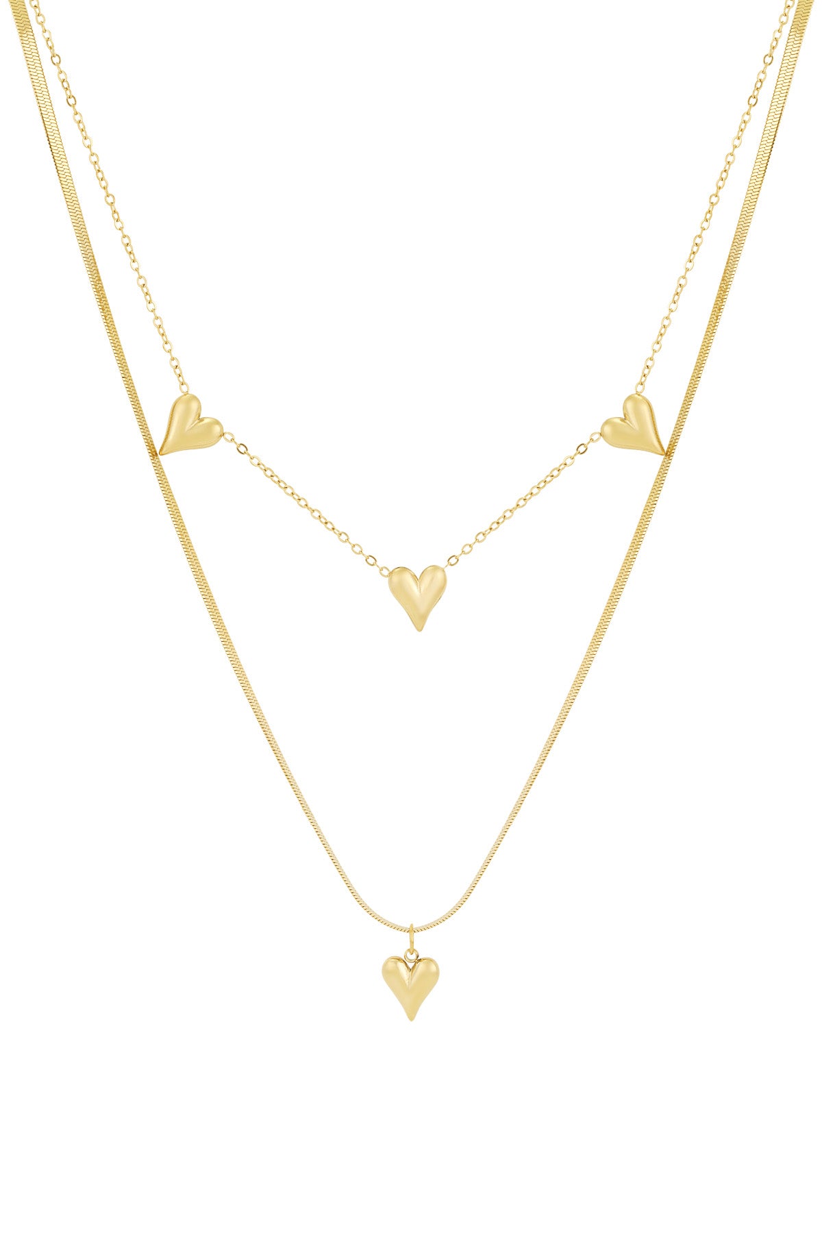 Heart Layered Necklace – Gold-Plated Steel