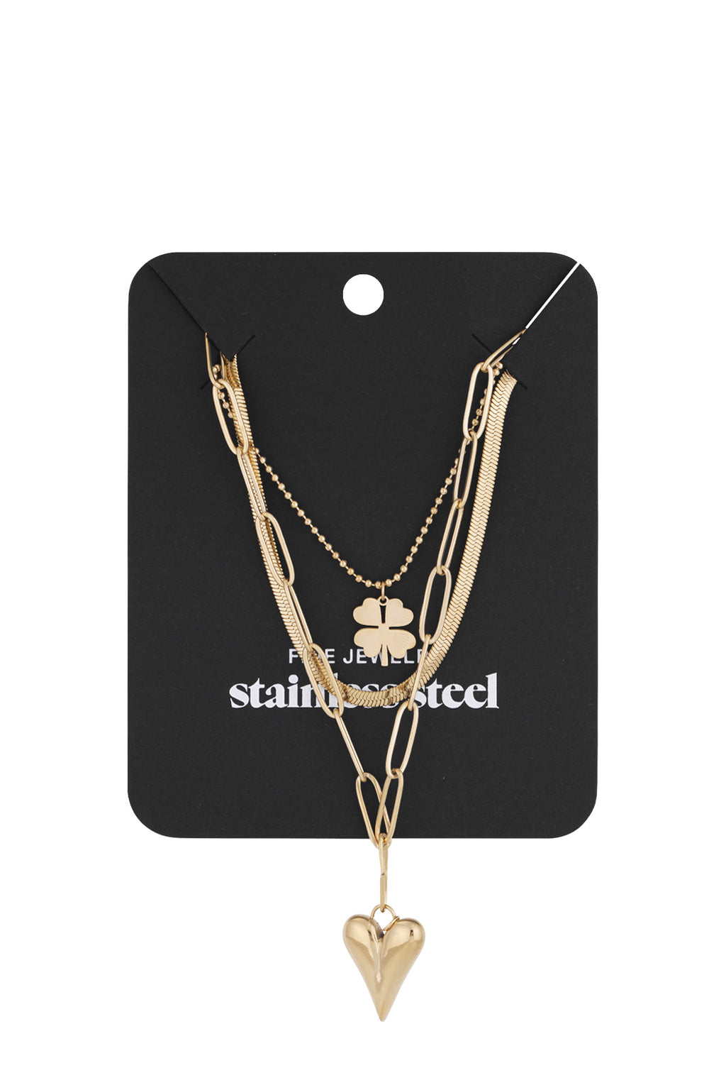 three-layer necklace clover and heart