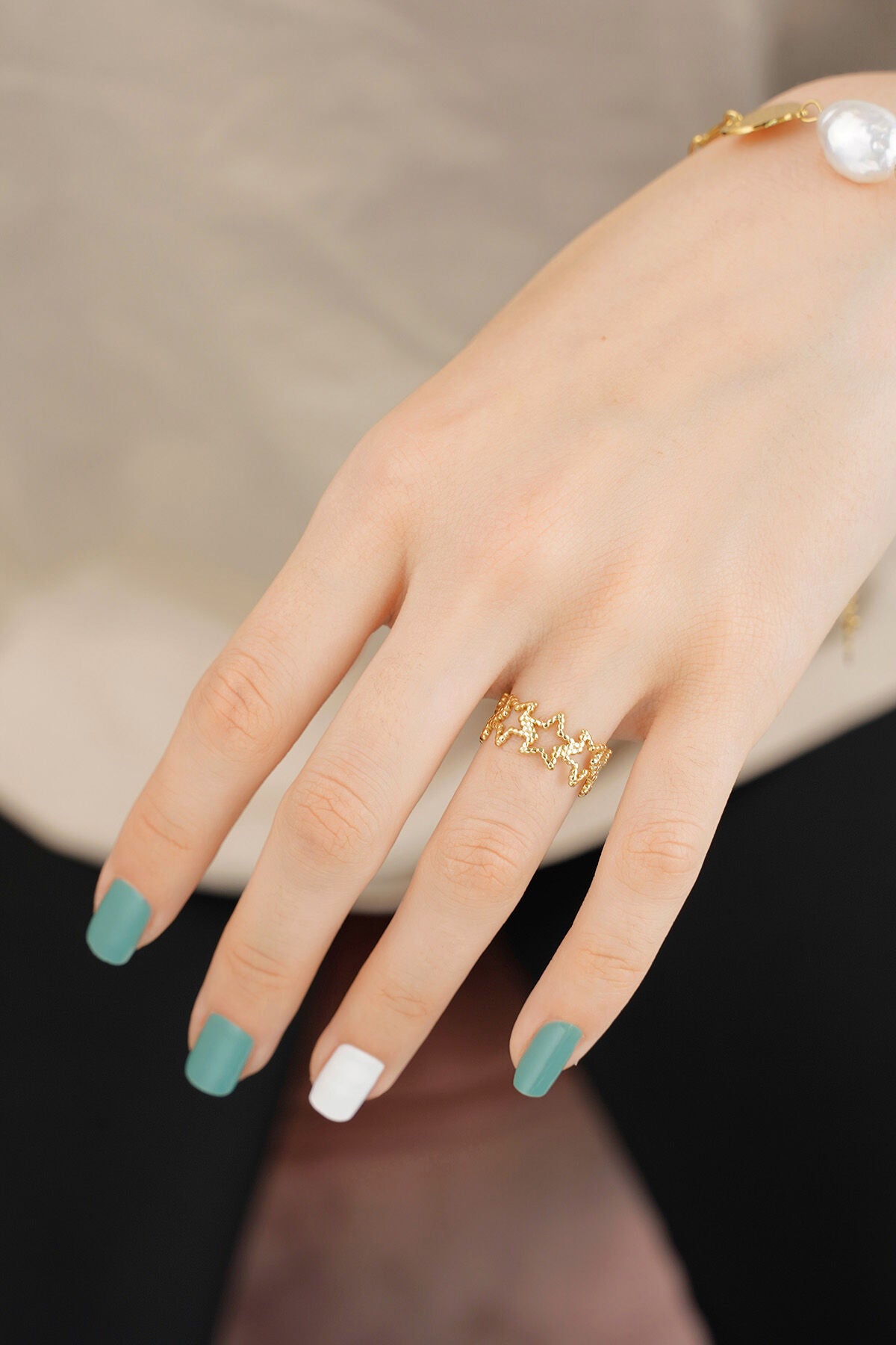 Elegant Adjustable Star Ring in Silver & Gold