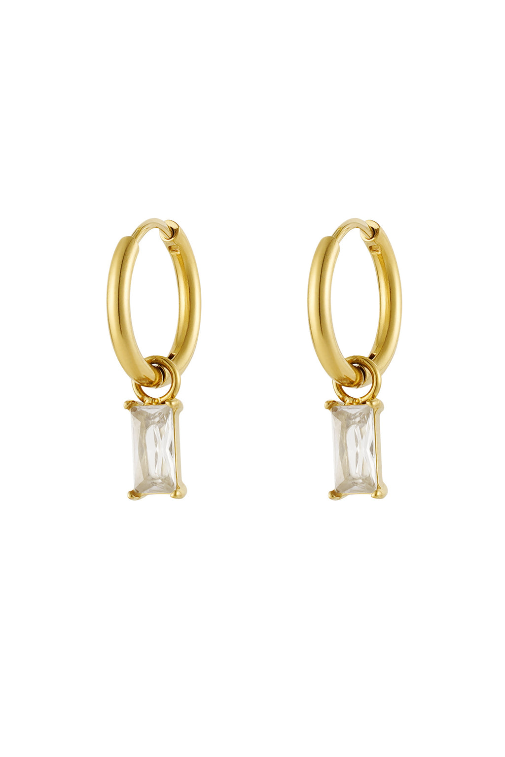 Earrings elongated stone - Gold color/white