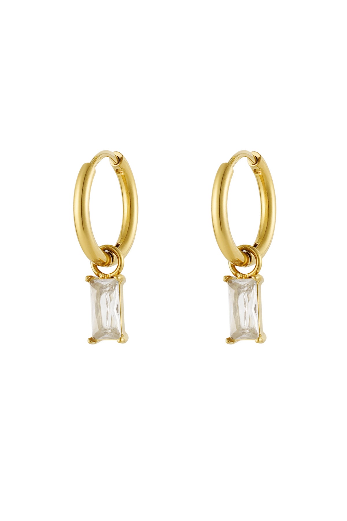 Earrings elongated stone - Gold color/white
