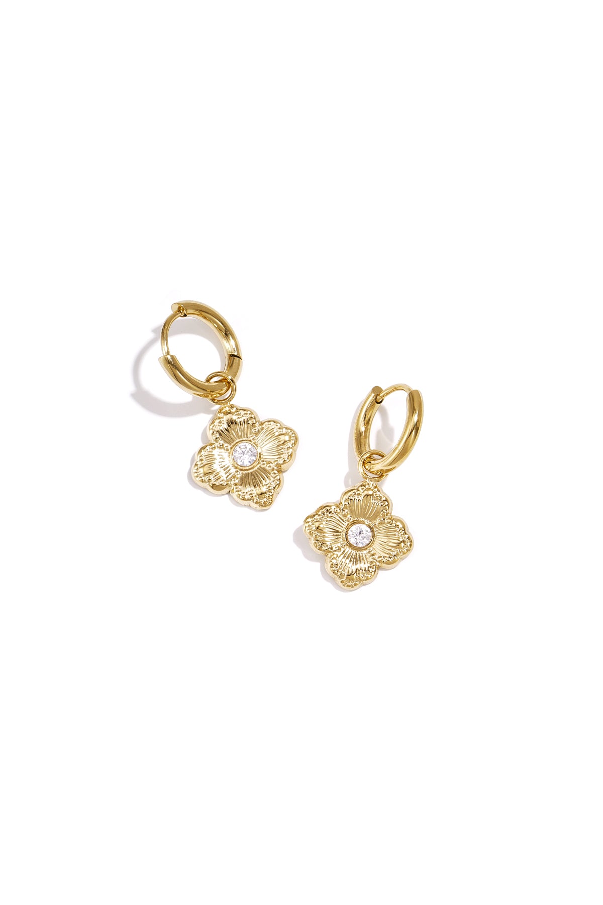 Flower Drop Earrings – Gold-Plated Steel & Zircon