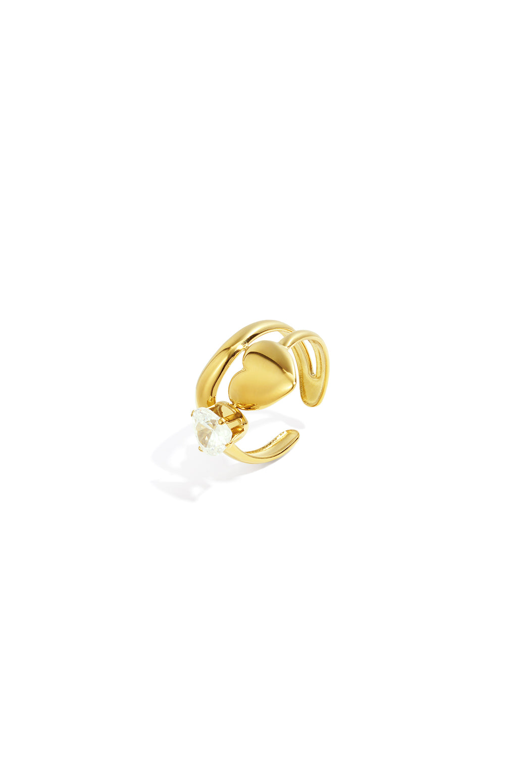 Heart Gemstone Ring – Gold-Plated Steel & Zircon