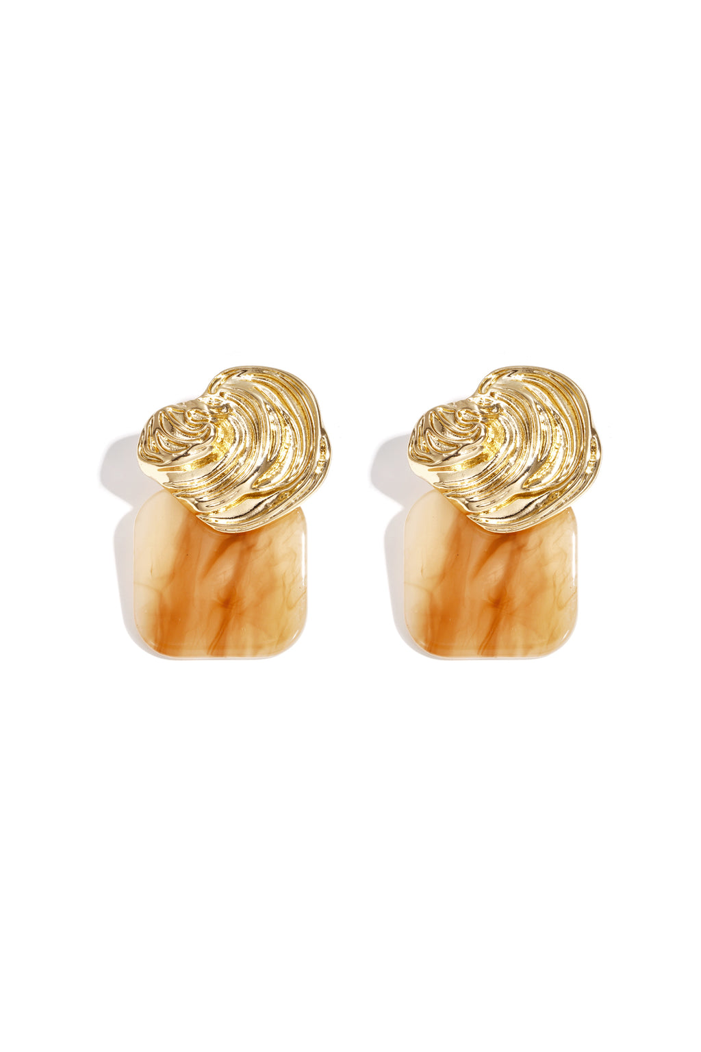 Irregular Shape Stud Earrings – Khaki Alloy & Acrylic
