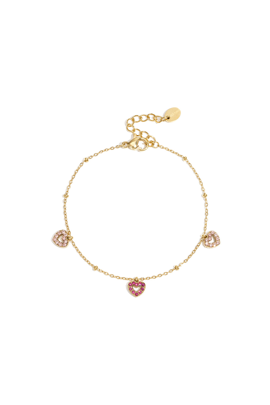 Heart Charm Bracelet – Gold-Plated Steel & Rhinestones