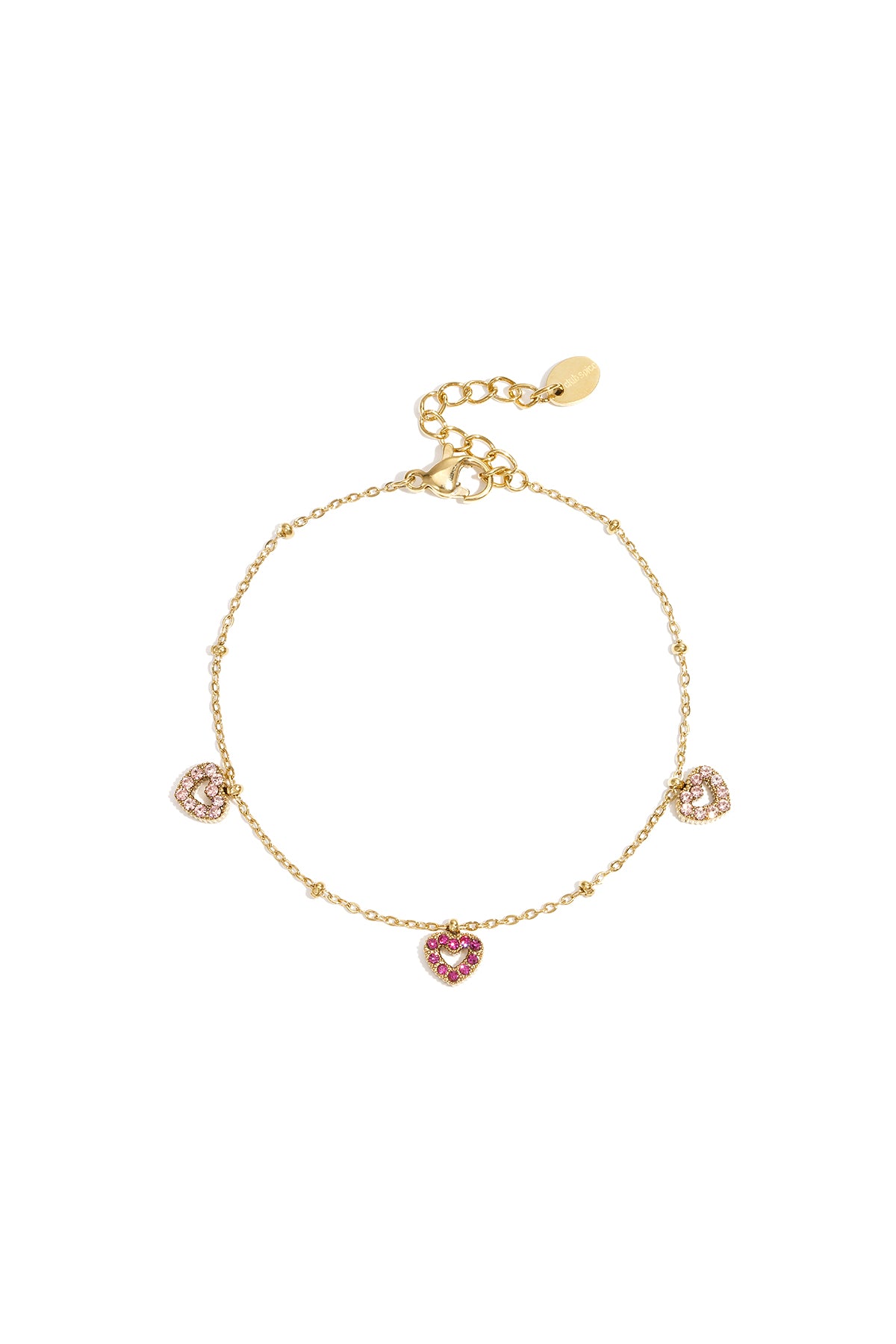 Heart Charm Bracelet – Gold-Plated Steel & Rhinestones