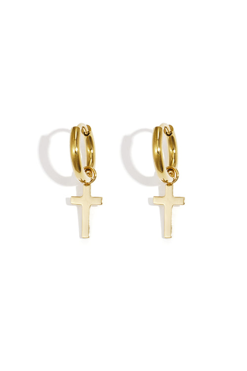 Cross Drop Earrings – Silver-Tone Steel