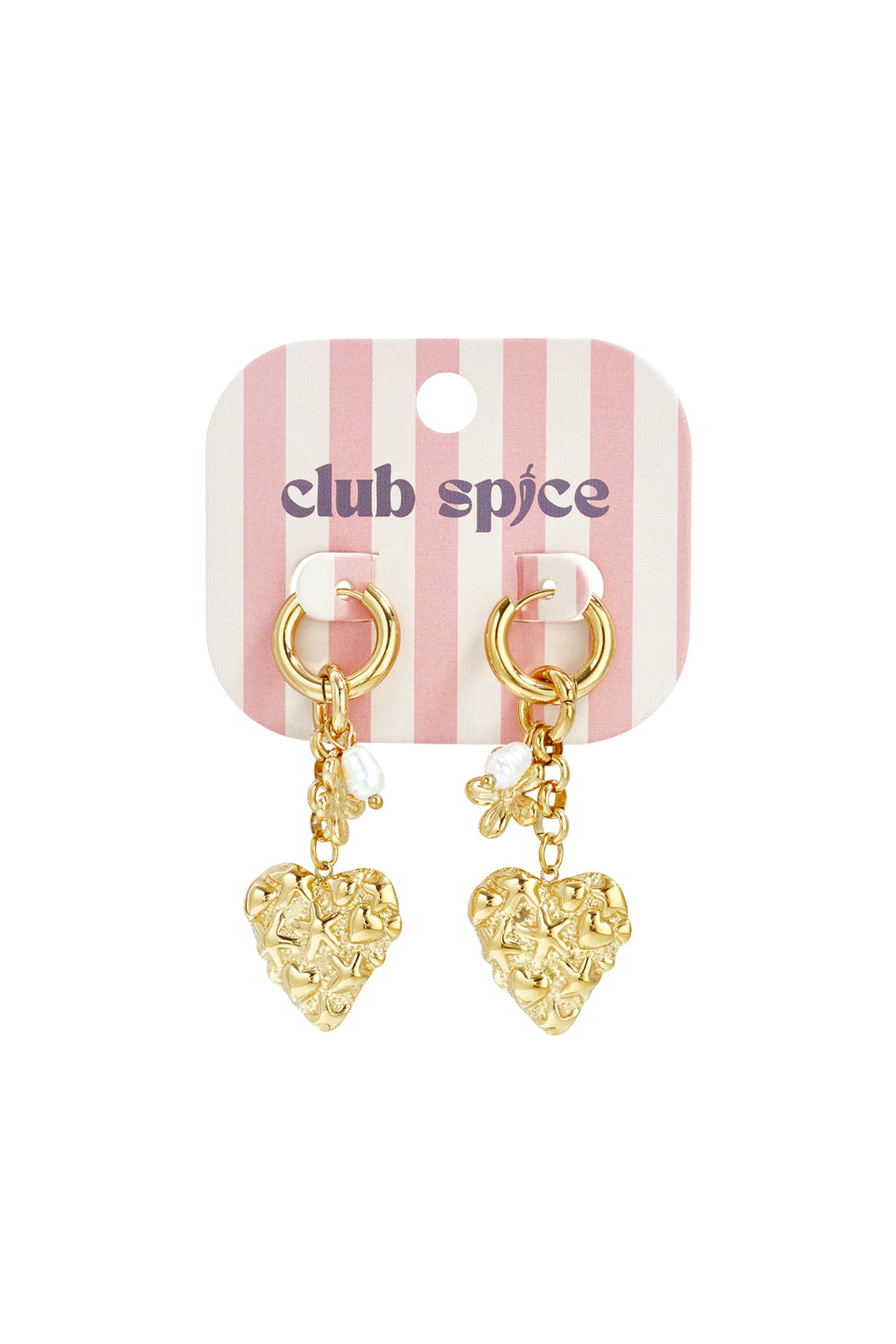 Earrings with flower heart and pearl pendant