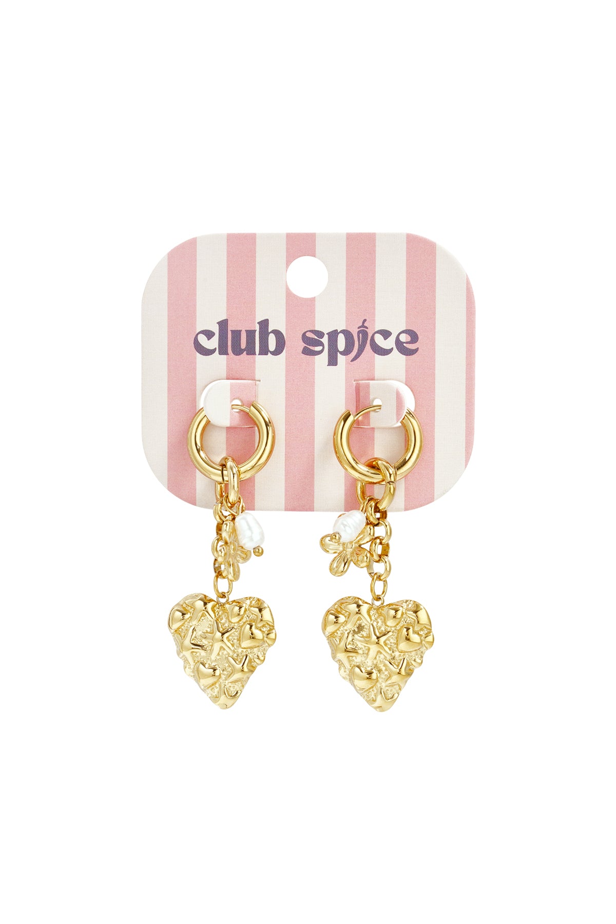 Earrings with flower heart and pearl pendant