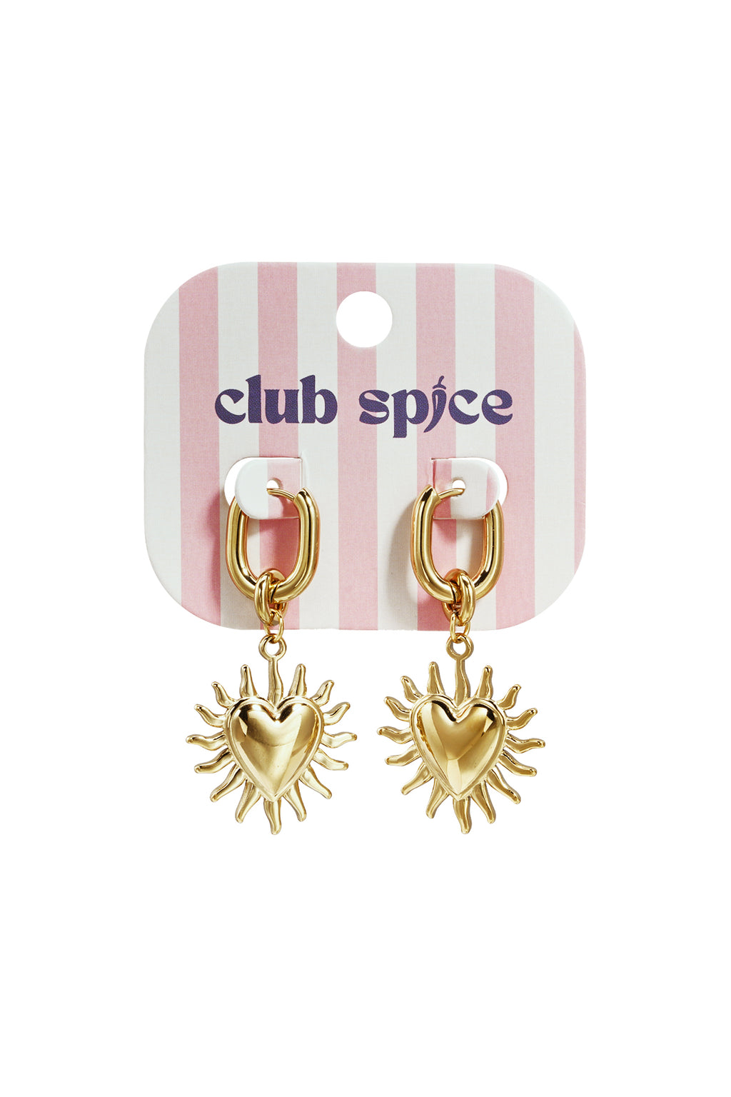 Earrings with dangling hearts and sunbeams