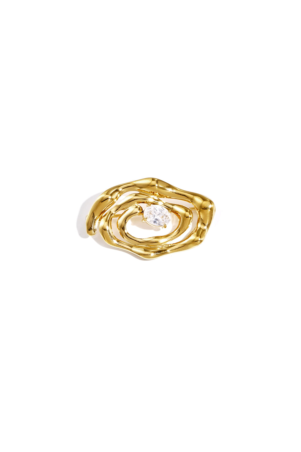 Irregular Shape Brooch – Gold-Plated Steel & Rhinestones