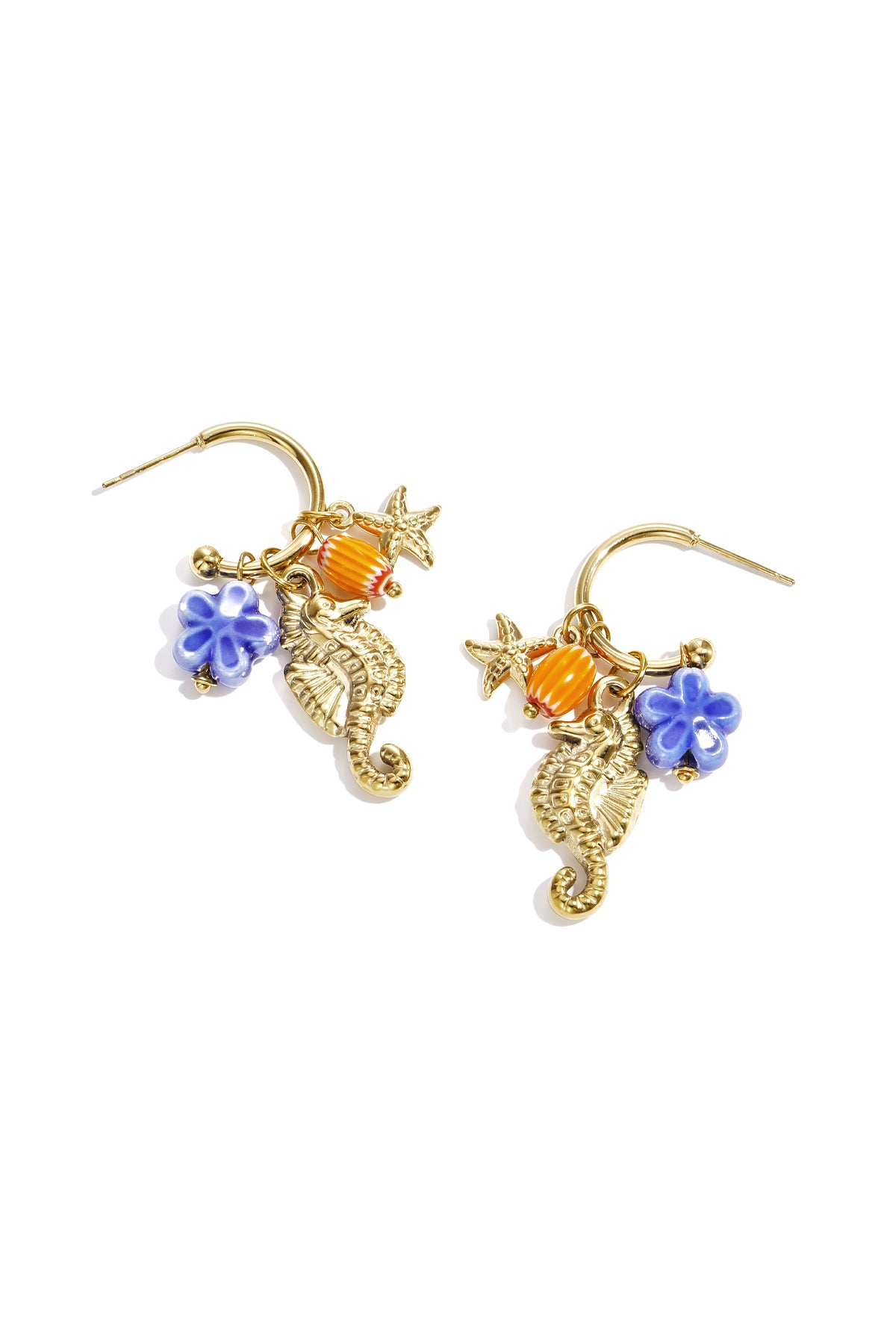 Oceanic Style Drop Earrings – Gold-Plated Steel & Glaze