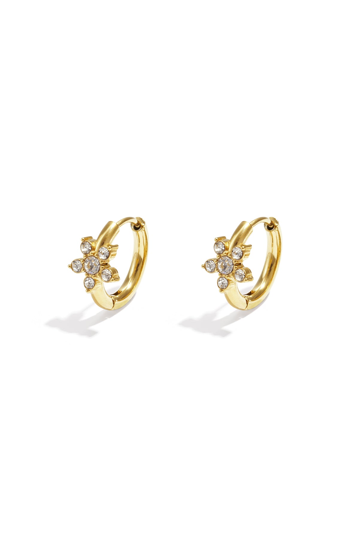 Flower Hoop Earrings – Gold-Plated Steel & Rhinestones