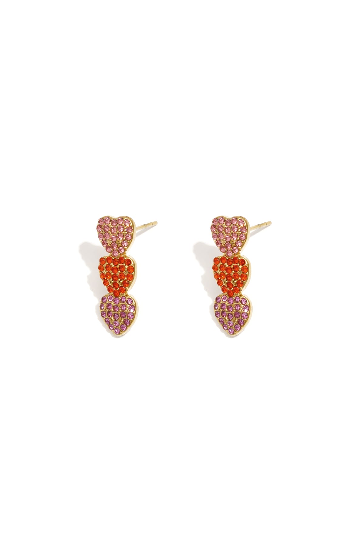 3 hanging heart earrings with stones
