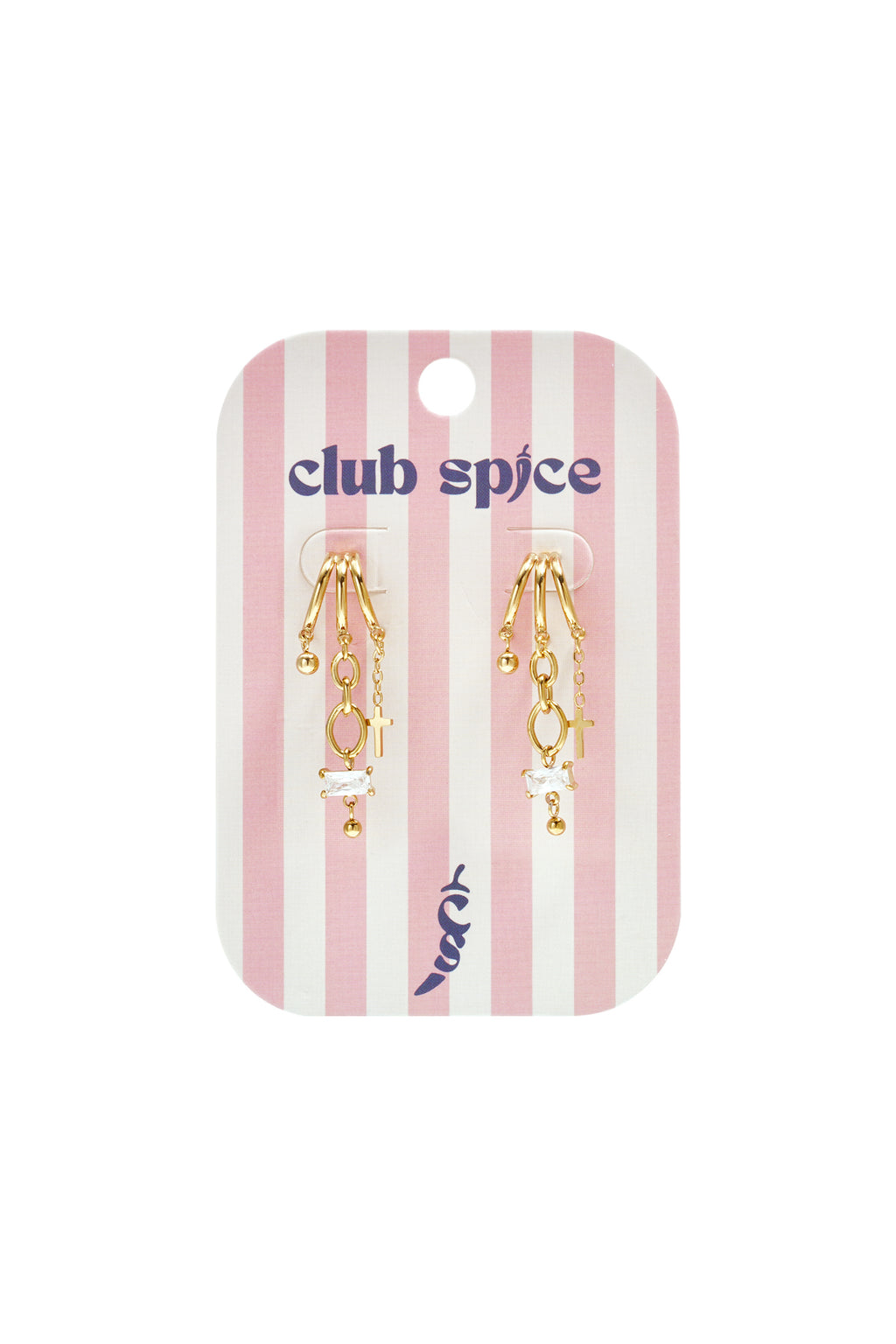 Triple earrings with cubic zirconia and cross charm