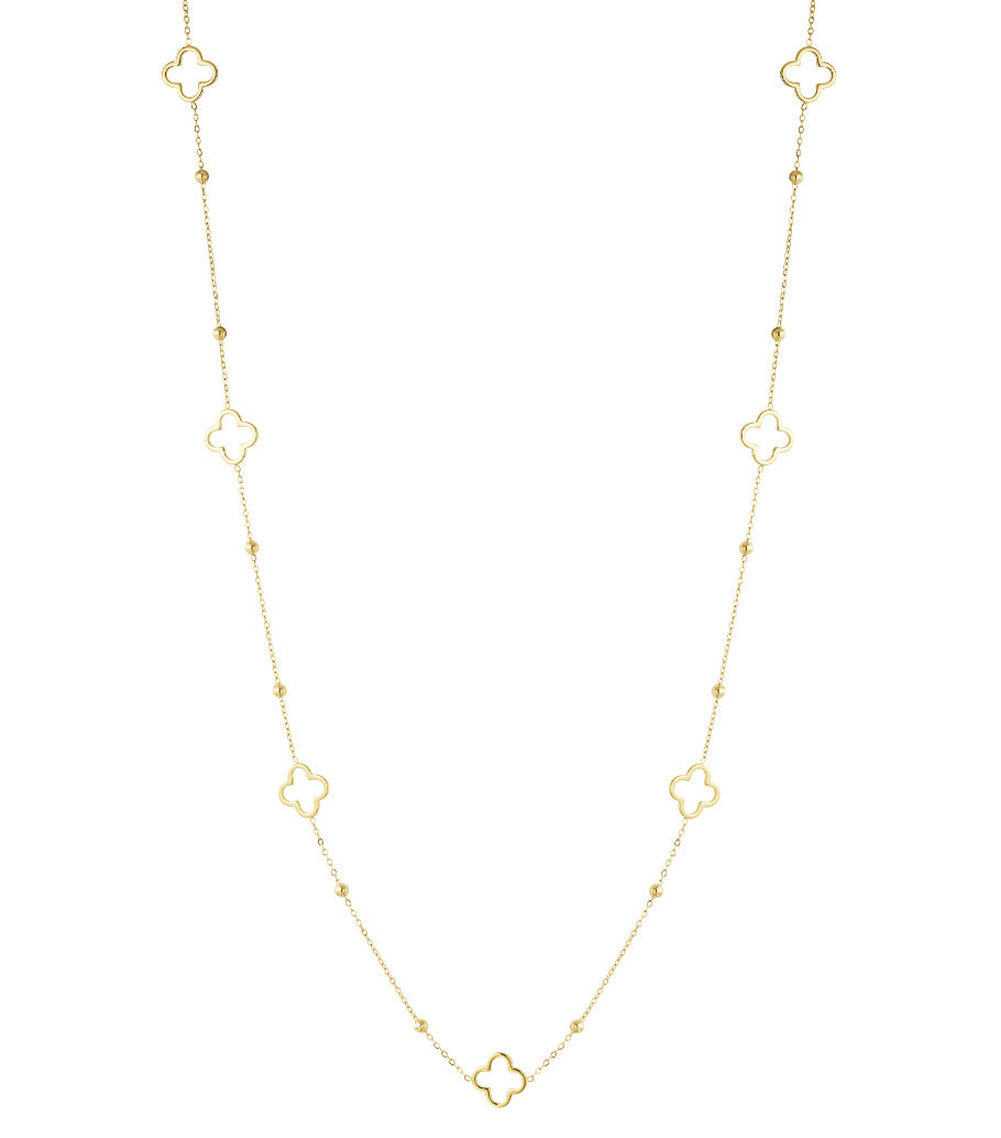 Clover Long Necklace – Gold-Plated Steel