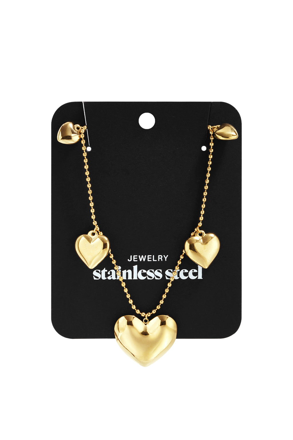 Necklace with beads and different shaped hearts
