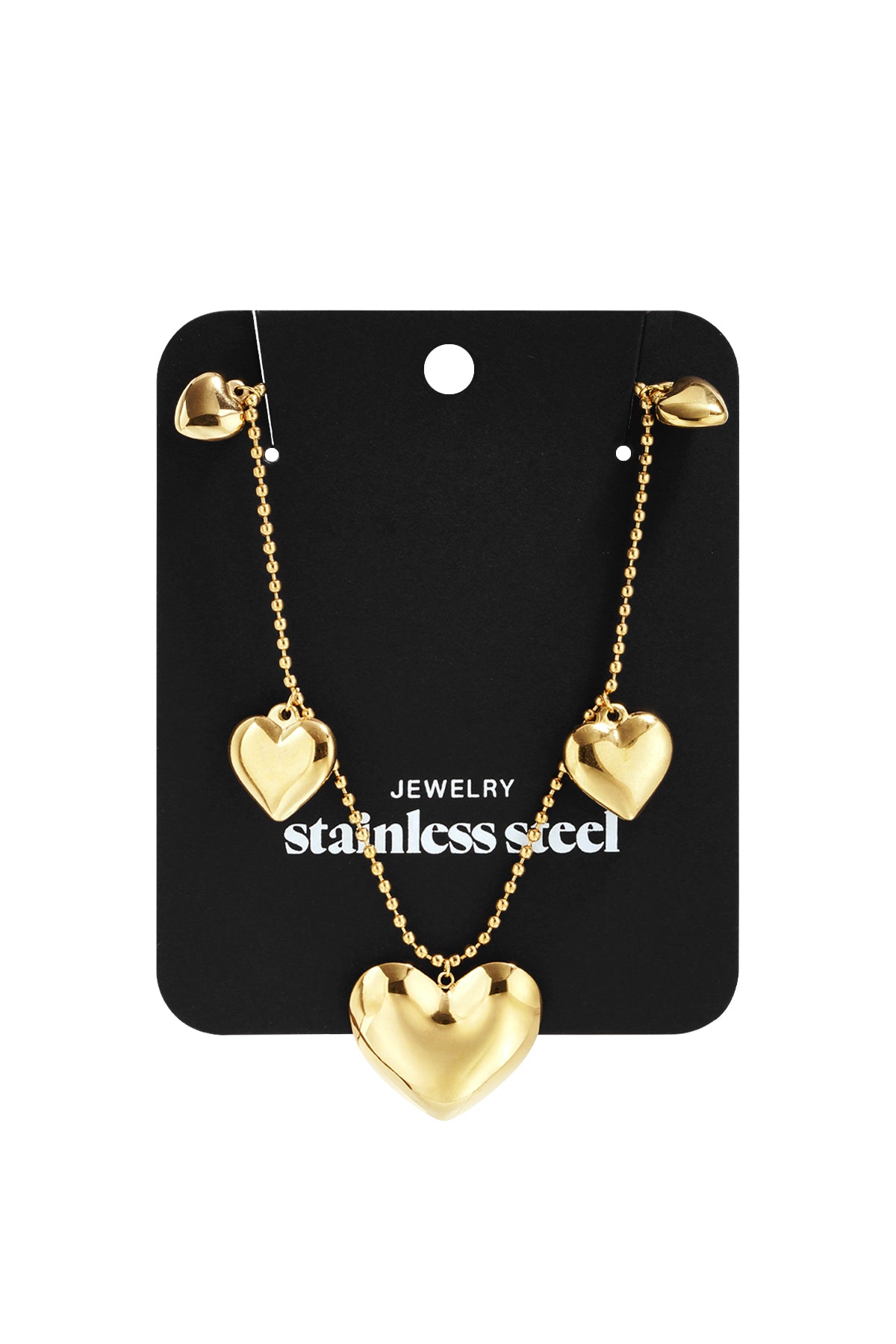 Necklace with beads and different shaped hearts