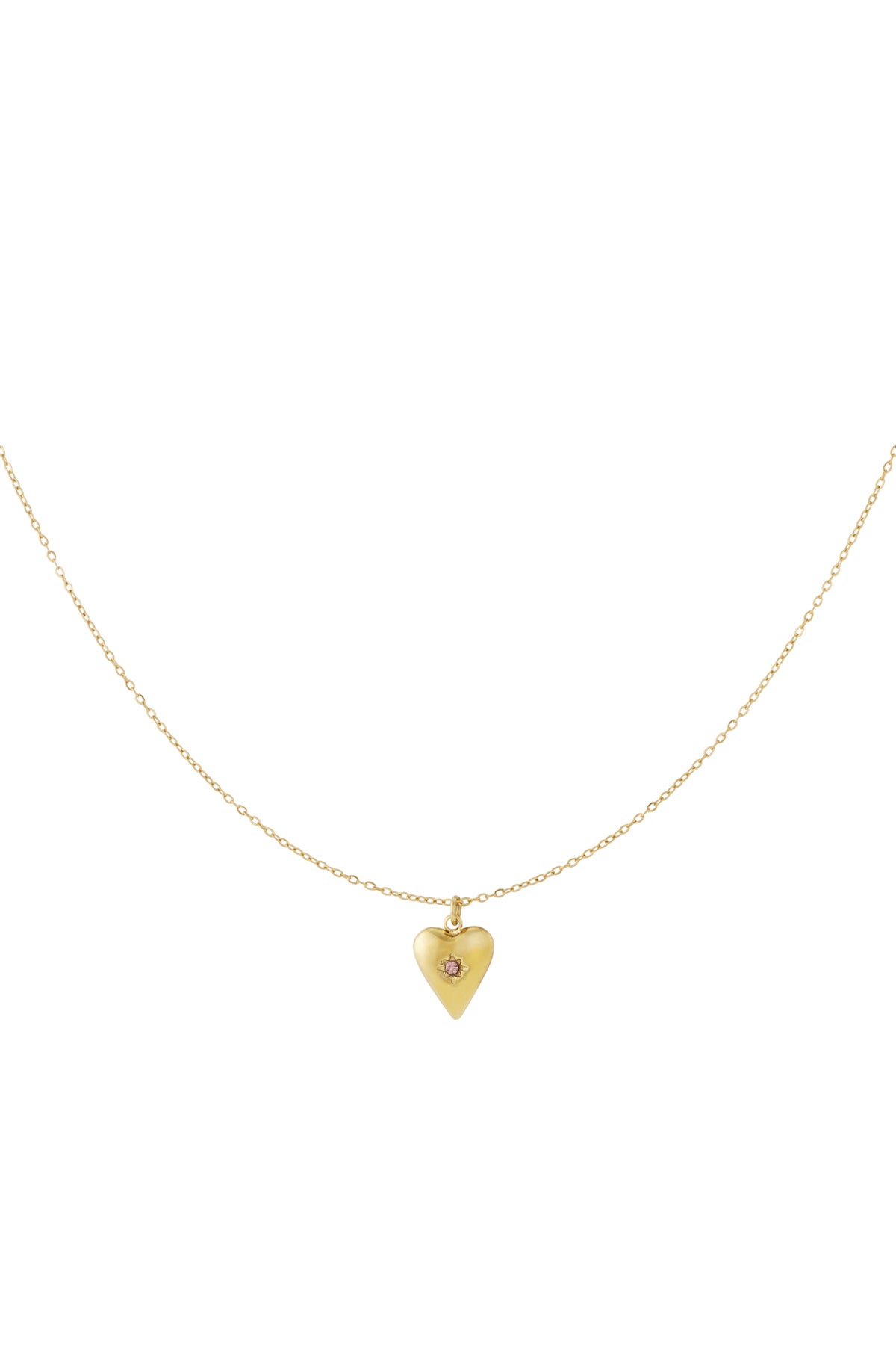 Heart Pendant Necklace – 14K Gold Plated Steel & Rhinestones