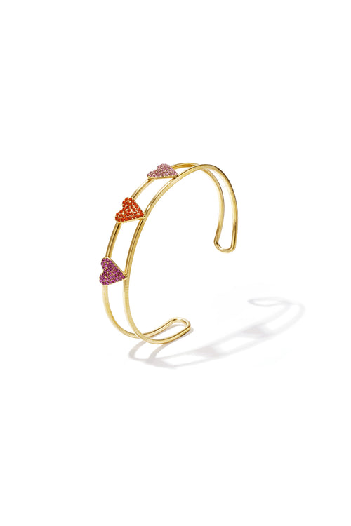 Heart Cuff Bracelet – Gold-Plated Steel & Rhinestones