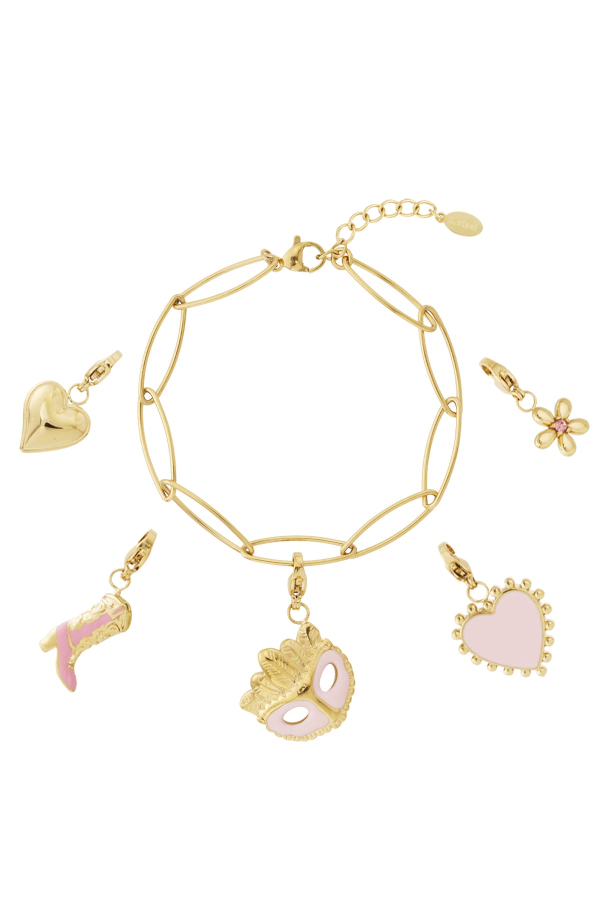 Heart Charm Bracelet – Gold-Plated Steel & Enamel