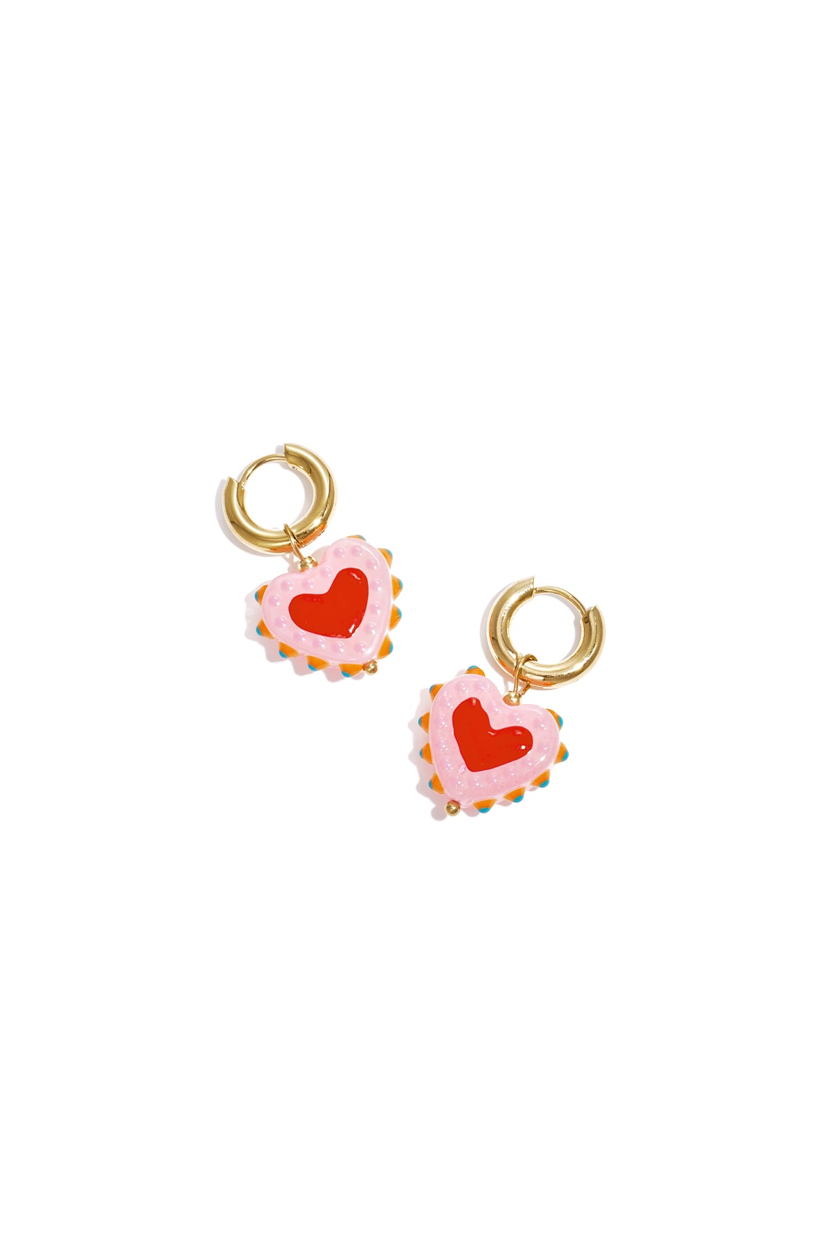 Heart Drop Earrings – Gold-Plated Steel & Glaze