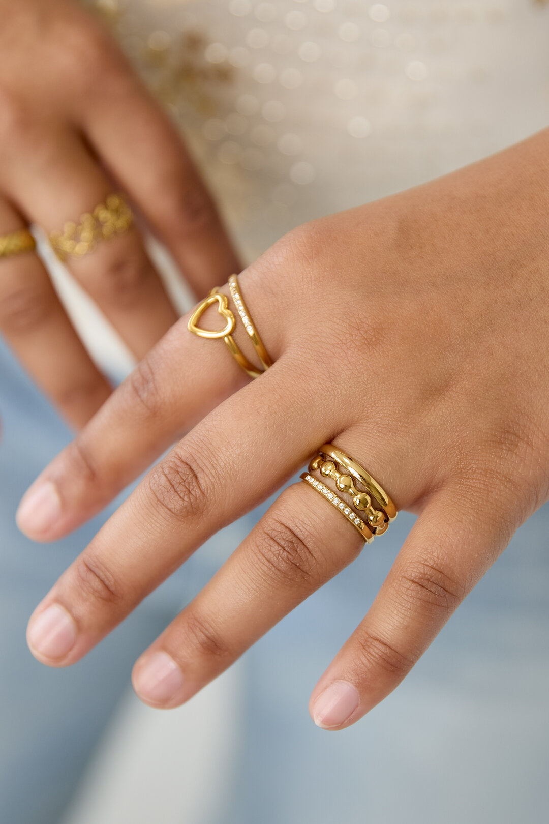 Minimalist Adjustable Rhinestone Ring - Silver & Gold