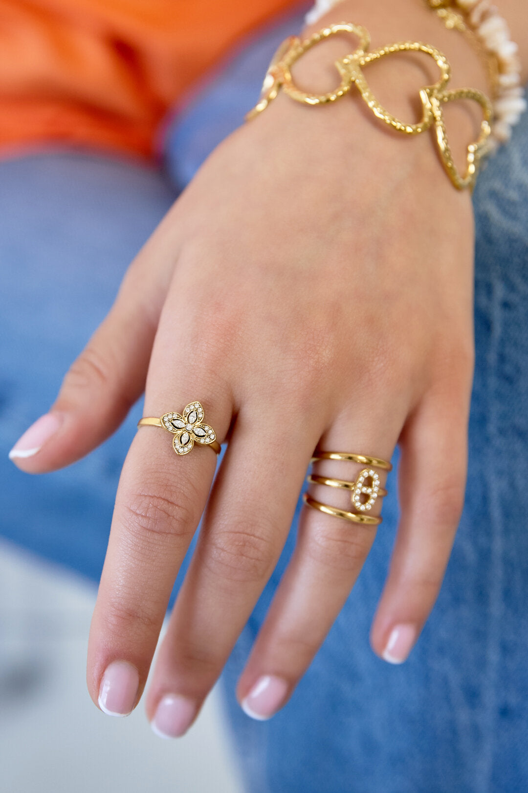 Adjustable Gold Color Flower Statement Ring