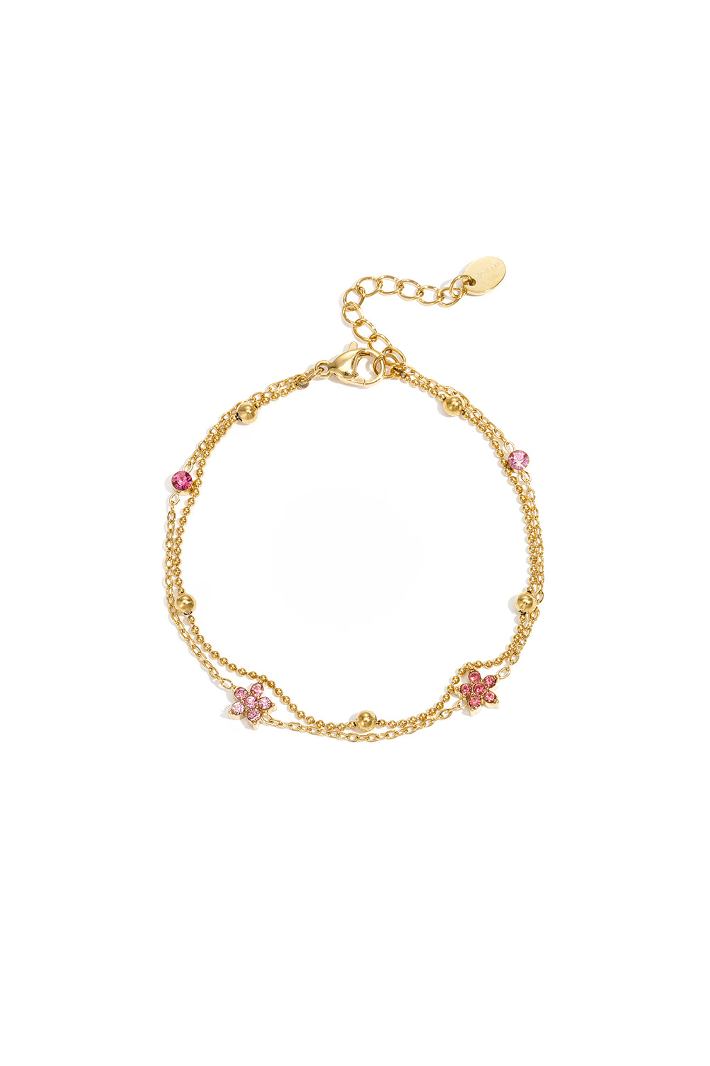 Flower Charm Bracelet – Gold-Plated Steel & Rhinestones